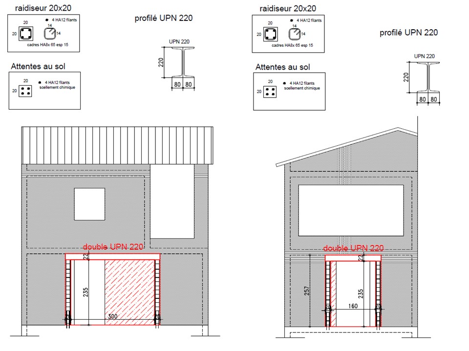 Agrandissement des ouvertures dans les murs porteurs, renforcement par structures métalliques et en BA. Réalisation à Cagnes-sur-Mer - Agrandissement d'une baie